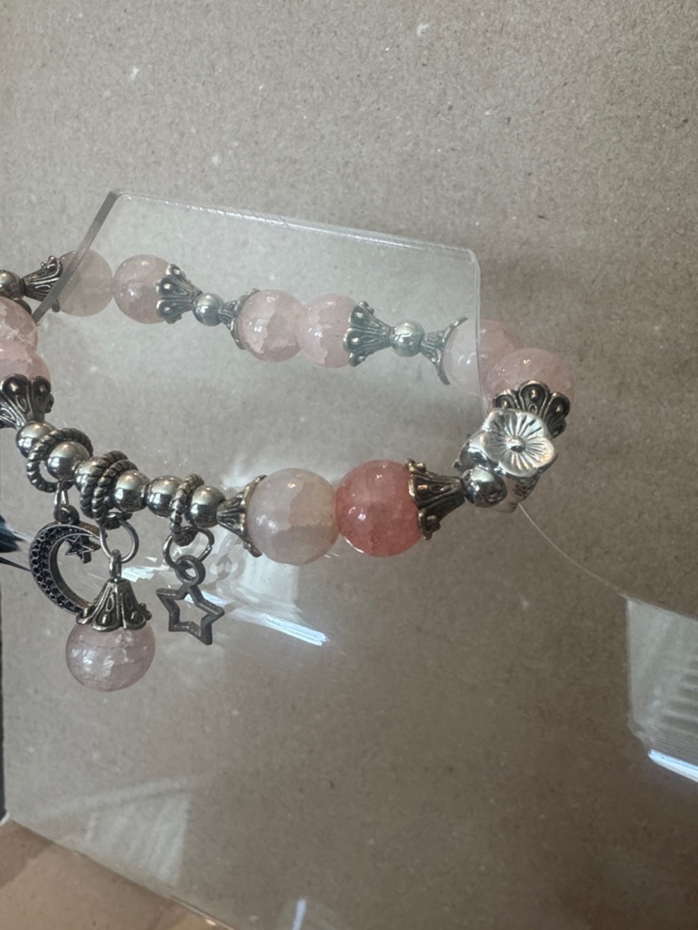 Pink Beaded Charm Bracelet with Moon & Star Accents - Picture 2 of 2